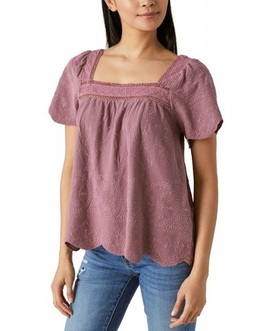 Women's Embroidered Scalloped-Edge Top Pink $53.73 Tops