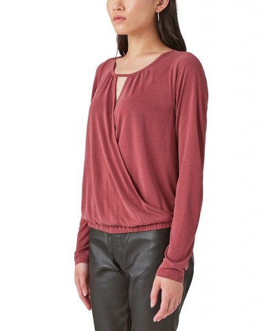 Women's Sandwash Faux-Wrap V-Neck Top Red $35.78 Tops