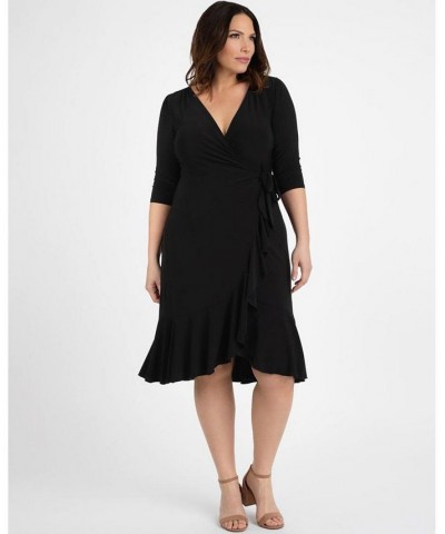 Women's Plus Size Whimsy Wrap Dress Black $52.92 Dresses