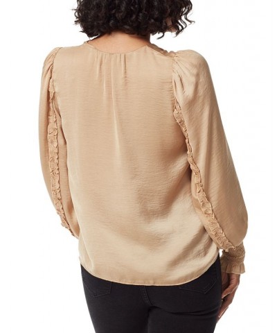 Women's Varick Hammered-Satin Smocked-Cuff Tie-Neck Blouse Gold $26.63 Tops