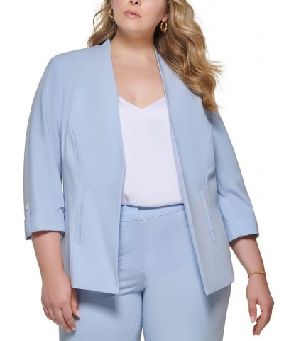 Plus Size Lux Open-Front 3/4-Sleeve Blazer Blue $74.73 Jackets