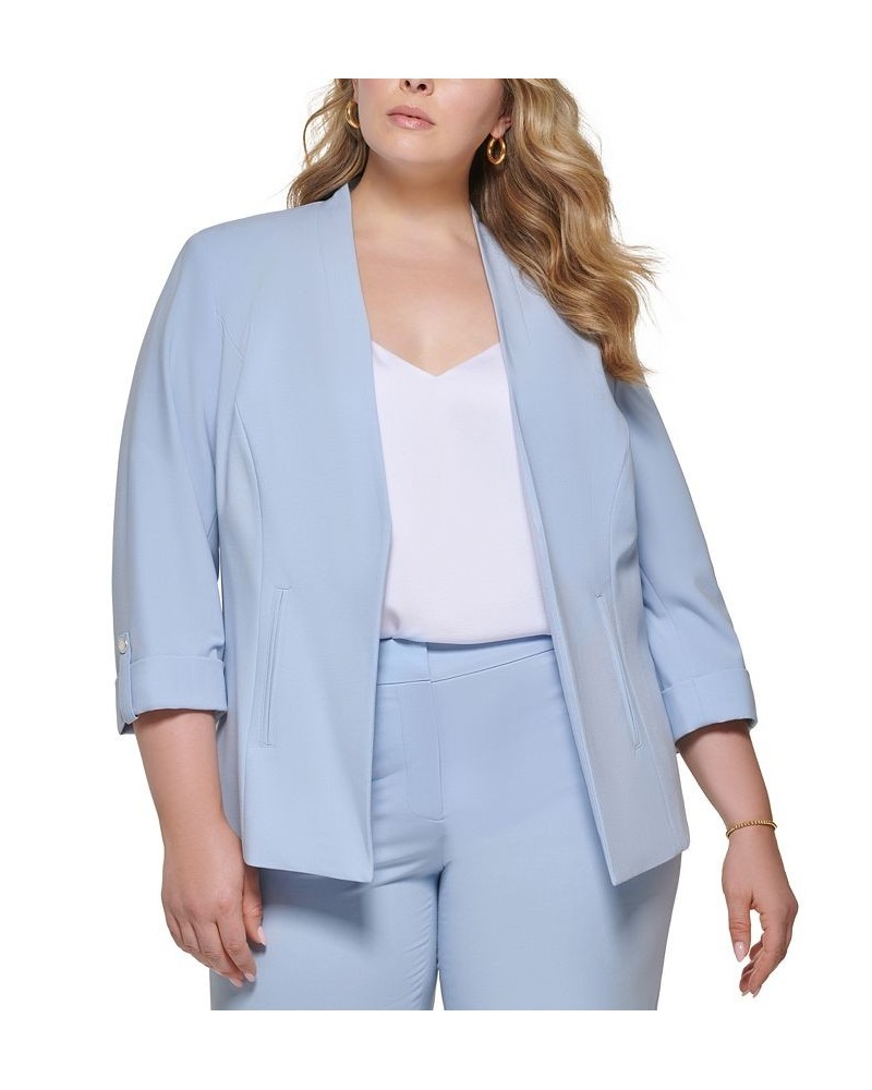 Plus Size Lux Open-Front 3/4-Sleeve Blazer Blue $74.73 Jackets