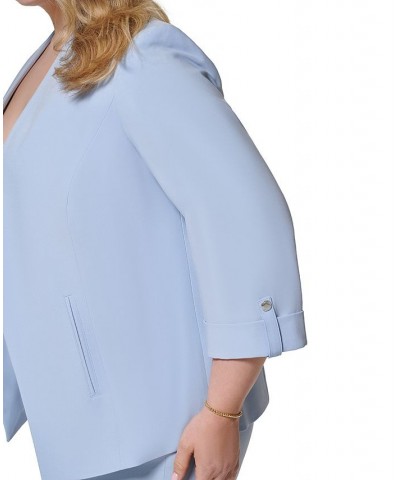 Plus Size Lux Open-Front 3/4-Sleeve Blazer Blue $74.73 Jackets