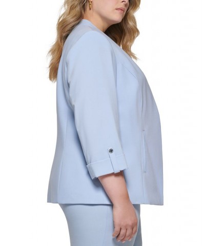 Plus Size Lux Open-Front 3/4-Sleeve Blazer Blue $74.73 Jackets