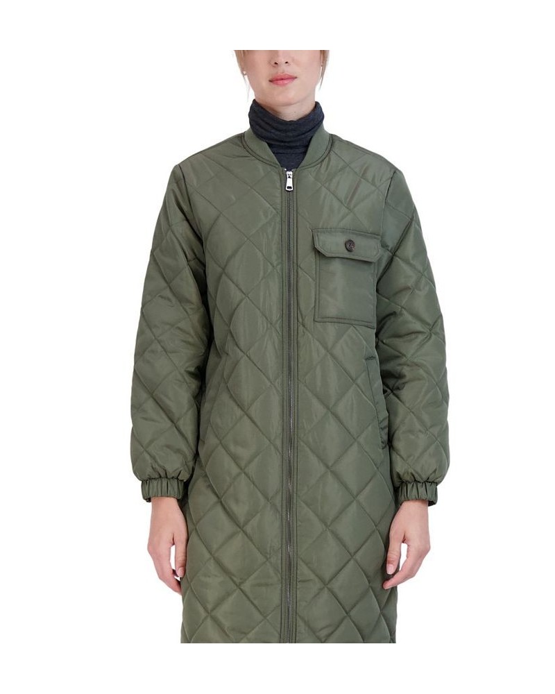 Women's Long Diamond Quilt Jacket Green $29.00 Jackets