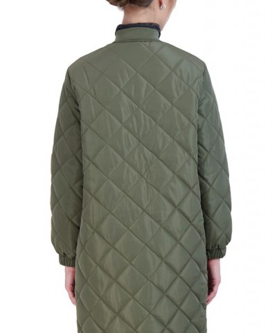 Women's Long Diamond Quilt Jacket Green $29.00 Jackets