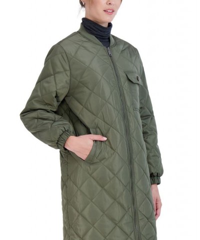 Women's Long Diamond Quilt Jacket Green $29.00 Jackets