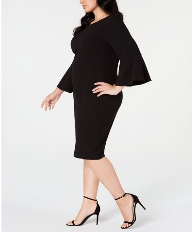 Plus Size Bell 3/4-Sleeve Sheath Dress Black $52.79 Dresses