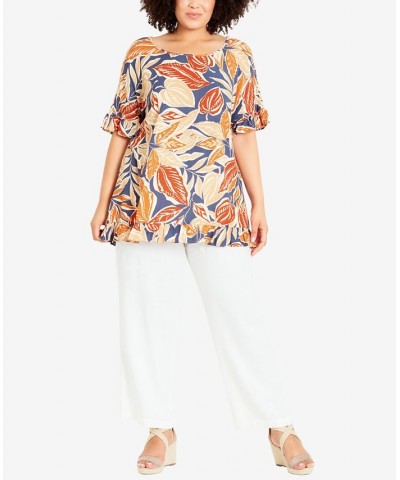 Plus Size Rivka Frill Print Top Spiced Leaves $28.29 Tops