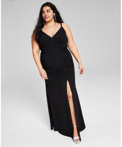 Trendy Plus Size Side-Shirred Gown Black $40.94 Dresses