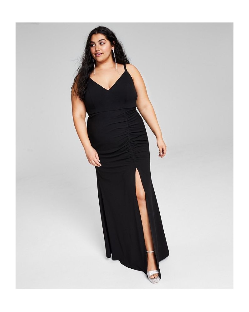 Trendy Plus Size Side-Shirred Gown Black $40.94 Dresses