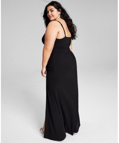 Trendy Plus Size Side-Shirred Gown Black $40.94 Dresses