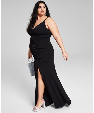 Trendy Plus Size Side-Shirred Gown Black $40.94 Dresses