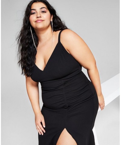 Trendy Plus Size Side-Shirred Gown Black $40.94 Dresses