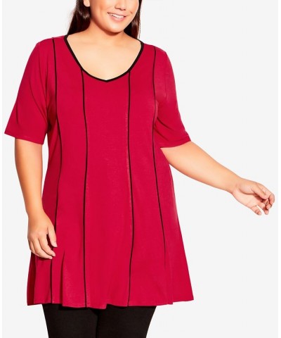 Plus Size Swing Panel Tunic Top Persian Red, Black $32.45 Tops