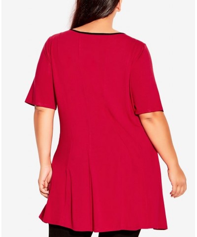 Plus Size Swing Panel Tunic Top Persian Red, Black $32.45 Tops