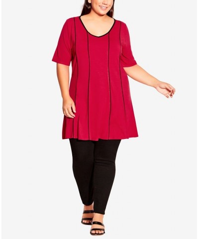 Plus Size Swing Panel Tunic Top Persian Red, Black $32.45 Tops