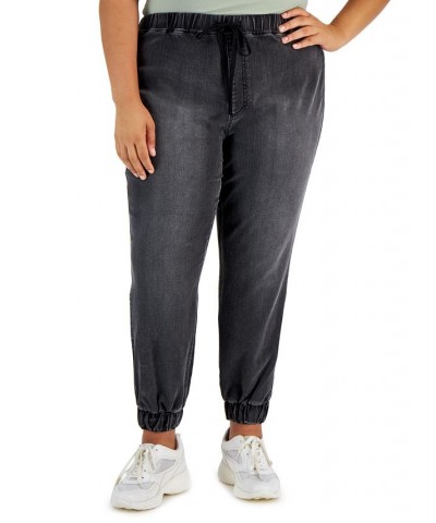 Trendy Plus Size Drawstring Denim Jogger Hailstone Wash $12.45 Jeans