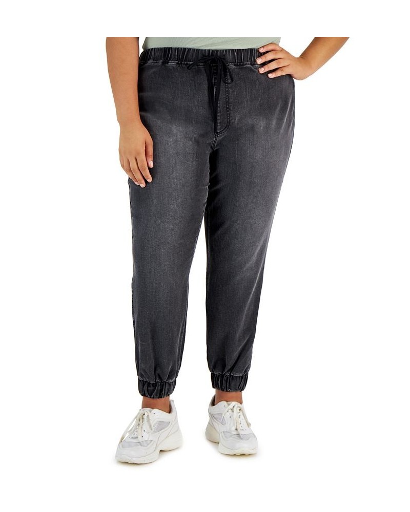 Trendy Plus Size Drawstring Denim Jogger Hailstone Wash $12.45 Jeans