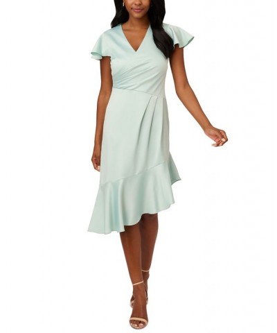 Women's Satin Crepe Draped Asymmetrical Dress Mint Smoke $85.92 Dresses