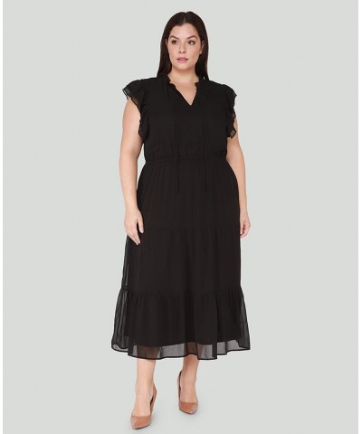 Trendy Plus Size Ruffle-Sleeve Tiered Maxi Dress Black $18.17 Dresses