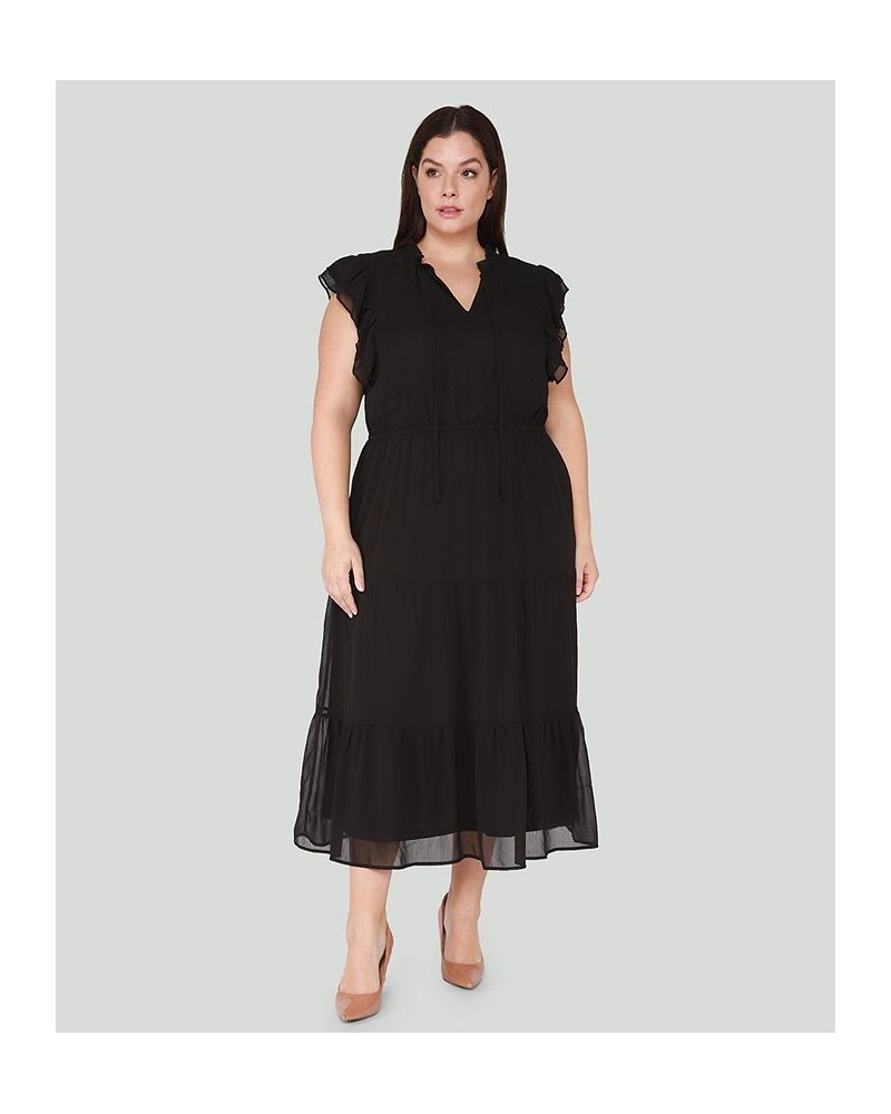 Trendy Plus Size Ruffle-Sleeve Tiered Maxi Dress Black $18.17 Dresses