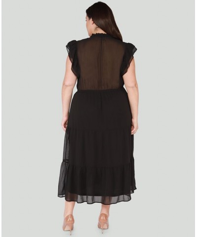 Trendy Plus Size Ruffle-Sleeve Tiered Maxi Dress Black $18.17 Dresses