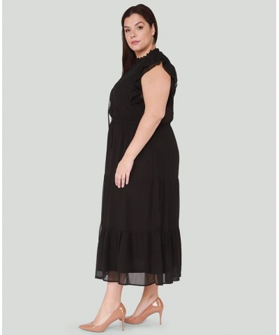 Trendy Plus Size Ruffle-Sleeve Tiered Maxi Dress Black $18.17 Dresses