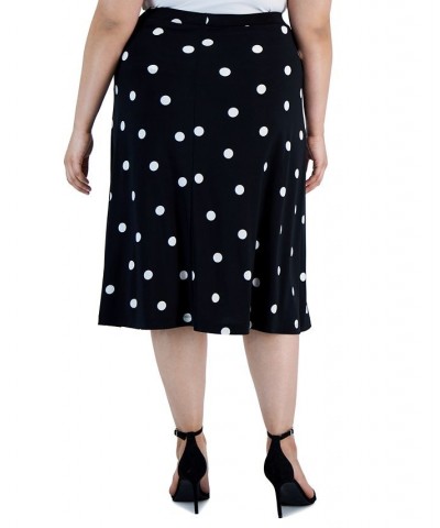 Plus Size Polka Dot-Print Midi Flared-Hem Skirt Black/Lily White $40.94 Skirts