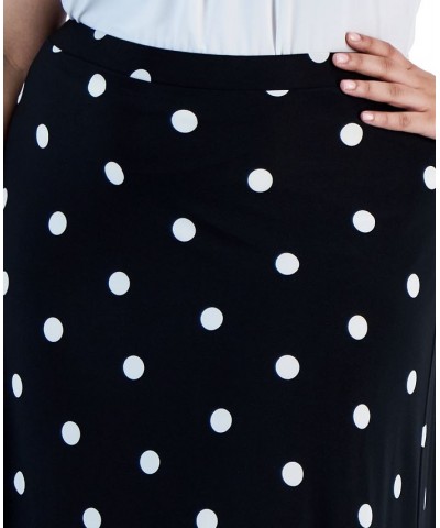 Plus Size Polka Dot-Print Midi Flared-Hem Skirt Black/Lily White $40.94 Skirts