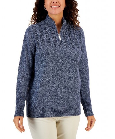 Women's Cotton Quarter-Zip Sweater Blue $11.44 Sweaters