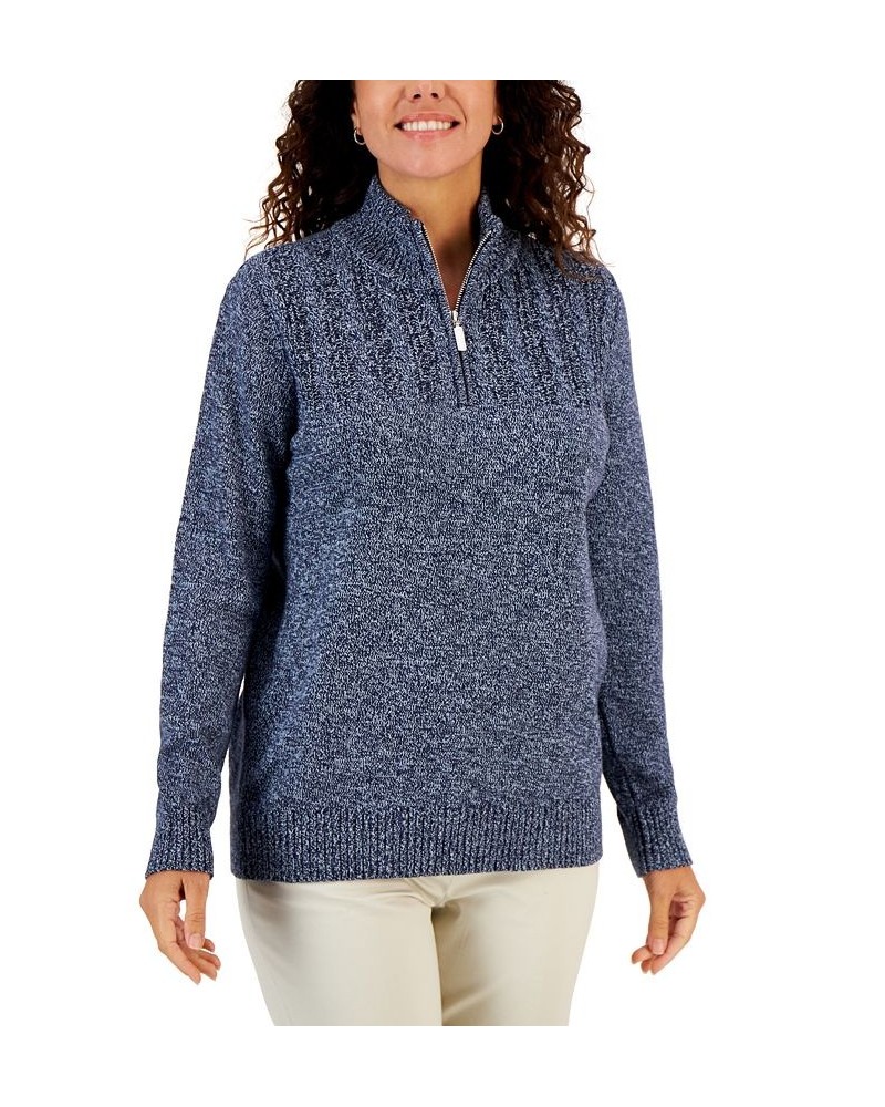 Women's Cotton Quarter-Zip Sweater Blue $11.44 Sweaters