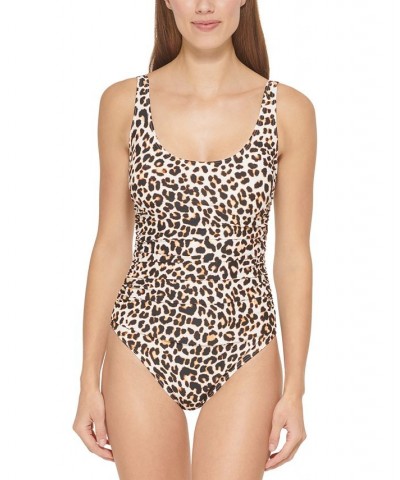 Women's Animal-Print Mesh-Stripe One-Piece Swimsuit Soft White Multi $39.96 Swimsuits