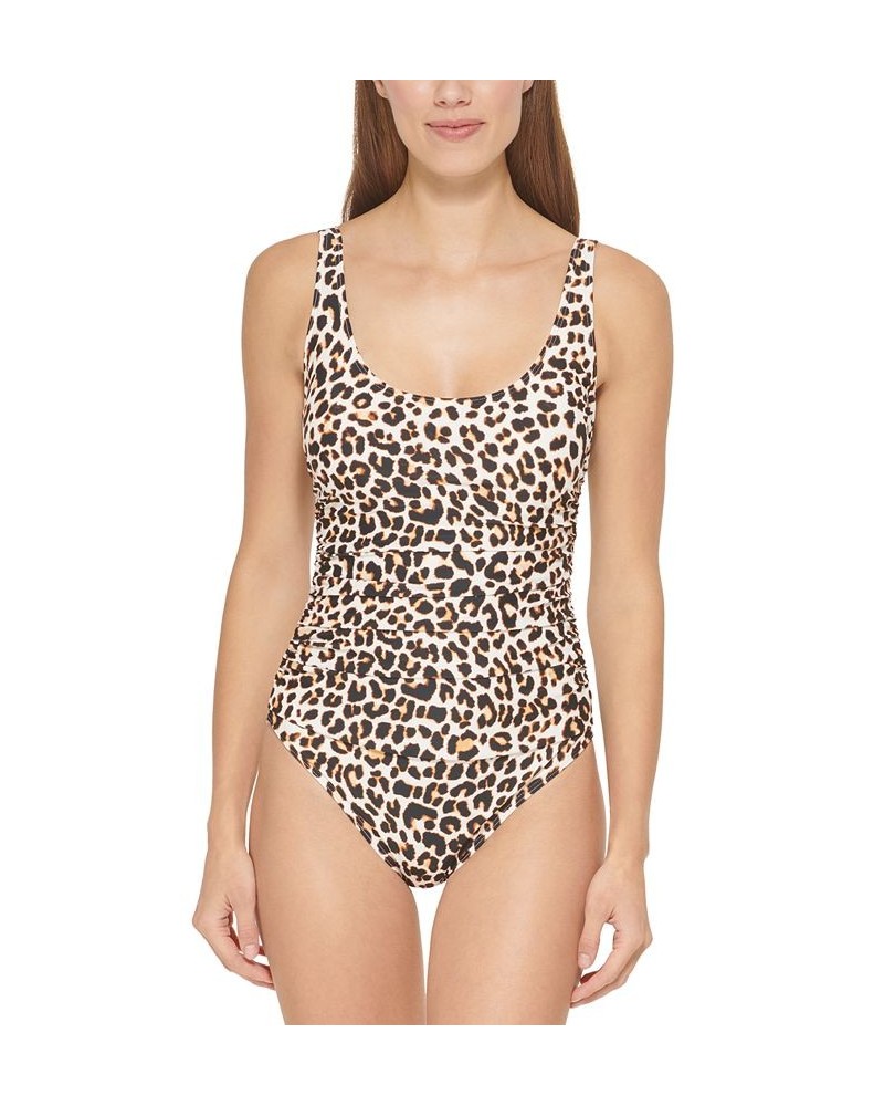 Women's Animal-Print Mesh-Stripe One-Piece Swimsuit Soft White Multi $39.96 Swimsuits