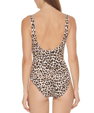 Women's Animal-Print Mesh-Stripe One-Piece Swimsuit Soft White Multi $39.96 Swimsuits