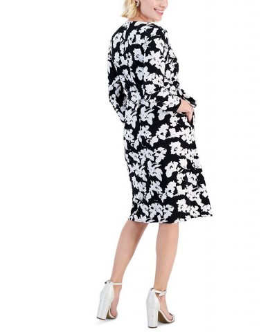 Petite Printed 3/4-Sleeve Wrap Dress Deep Black Abstract $22.62 Dresses