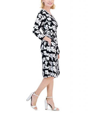 Petite Printed 3/4-Sleeve Wrap Dress Deep Black Abstract $22.62 Dresses