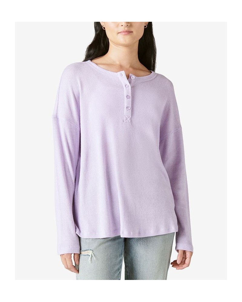 Cloud Ribbed Long-Sleeve Henley Orchid Petal $36.84 Tops