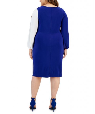 Plus Size Quinn Colorblocked Split-Sleeve Dress Blue $25.96 Dresses