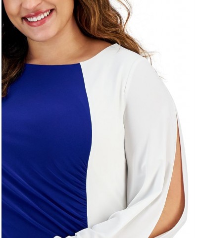 Plus Size Quinn Colorblocked Split-Sleeve Dress Blue $25.96 Dresses