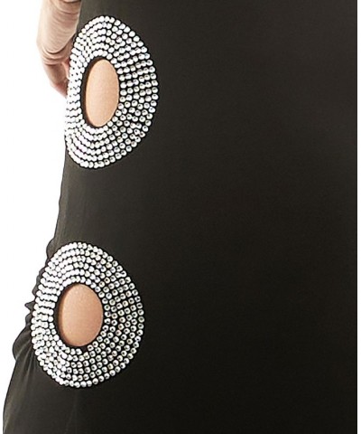 Juniors' Illusion-Keyhole Rhinestone-Cutout Gown Black $32.00 Dresses