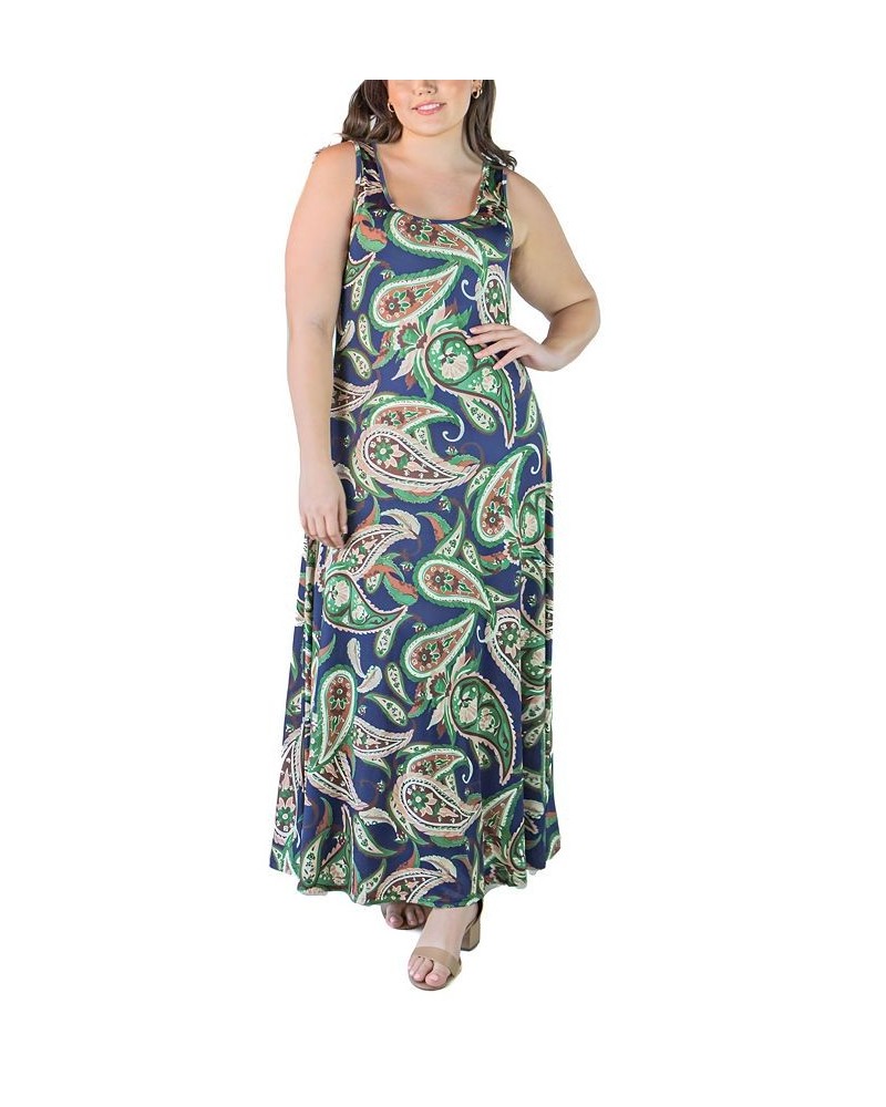 Plus Size Simple A-line Tank Maxi Dress Navy Multi $25.19 Dresses