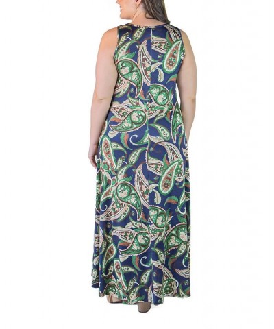 Plus Size Simple A-line Tank Maxi Dress Navy Multi $25.19 Dresses