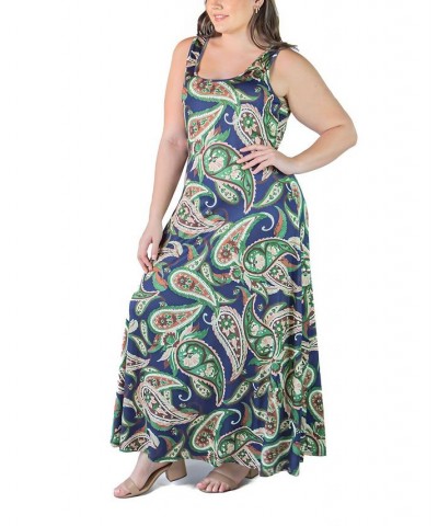 Plus Size Simple A-line Tank Maxi Dress Navy Multi $25.19 Dresses