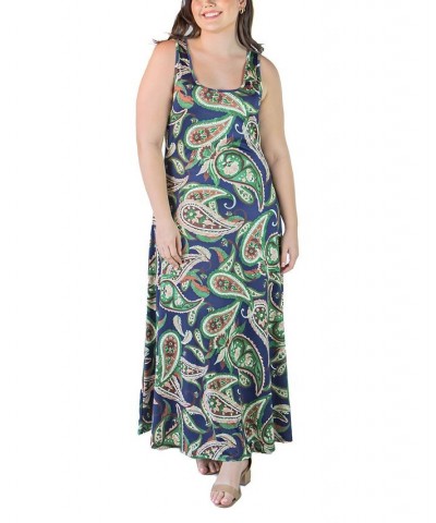 Plus Size Simple A-line Tank Maxi Dress Navy Multi $25.19 Dresses