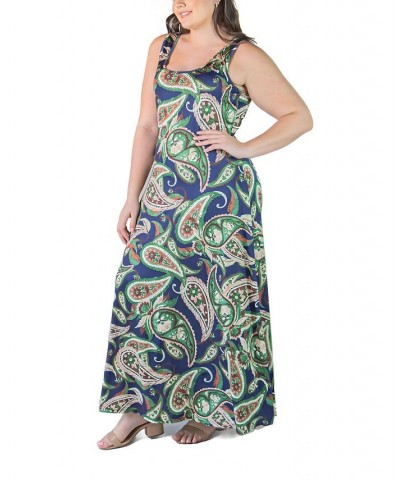 Plus Size Simple A-line Tank Maxi Dress Navy Multi $25.19 Dresses