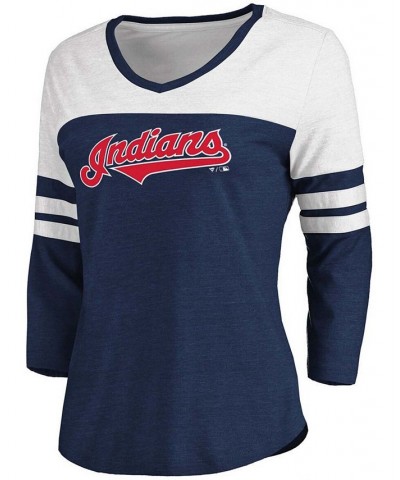 Women's Heathered Navy White Cleveland Indians Official Wordmark 3/4 Sleeve V-Neck Tri-Blend T-shirt Heather Navy $20.50 Tops