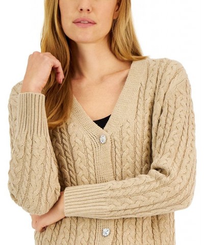 Women's Cable-Knit Jewel-Button Cardigan Red $49.50 Sweaters