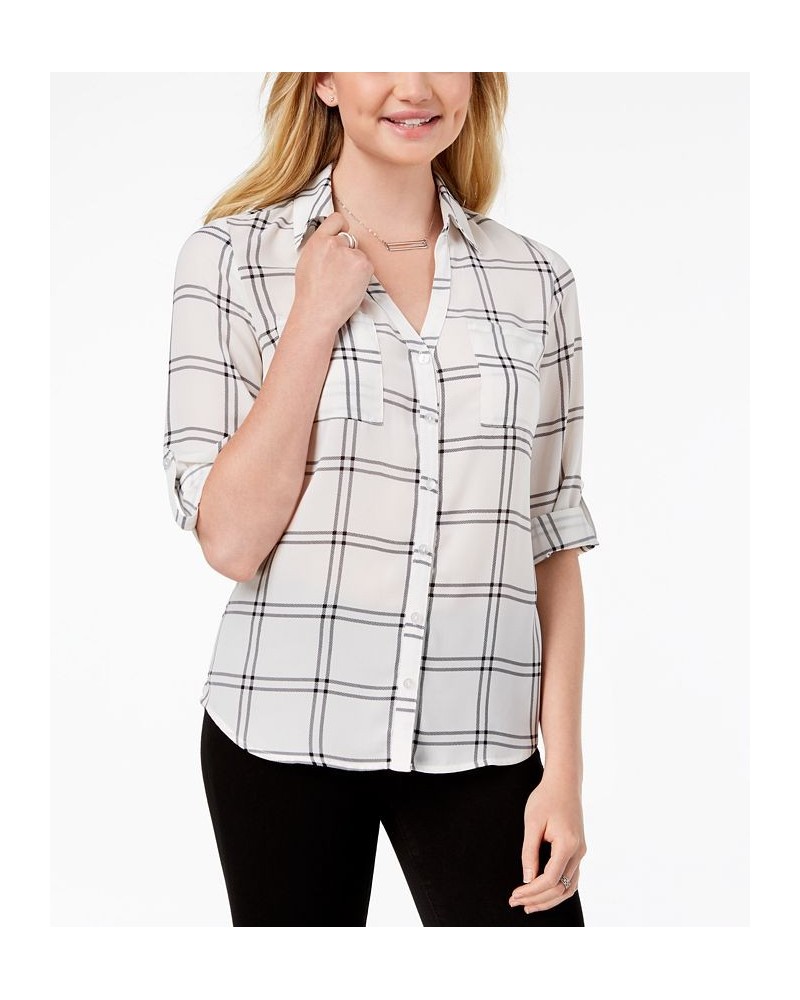 Juniors' Roll-Tab-Sleeve Printed Top Windowpane $19.60 Tops