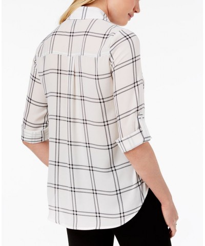 Juniors' Roll-Tab-Sleeve Printed Top Windowpane $19.60 Tops